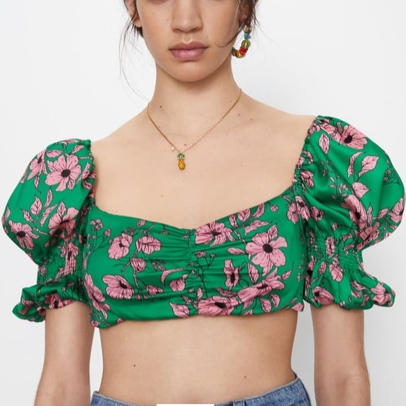 Nwt Zara Floral Balloon Sleeve Puffy 